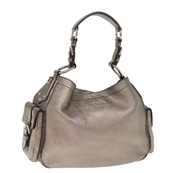 PRADA Shoulder Bag Leather Silver Auth ep4586 - Picture 1 of 16
